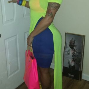 Blue with Mesh Details Pencil Skirt